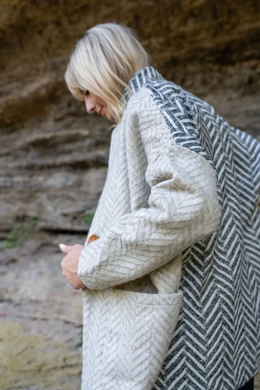 Portuguese Wool Pieper Coat in Neutral Mix-Match Herringbone