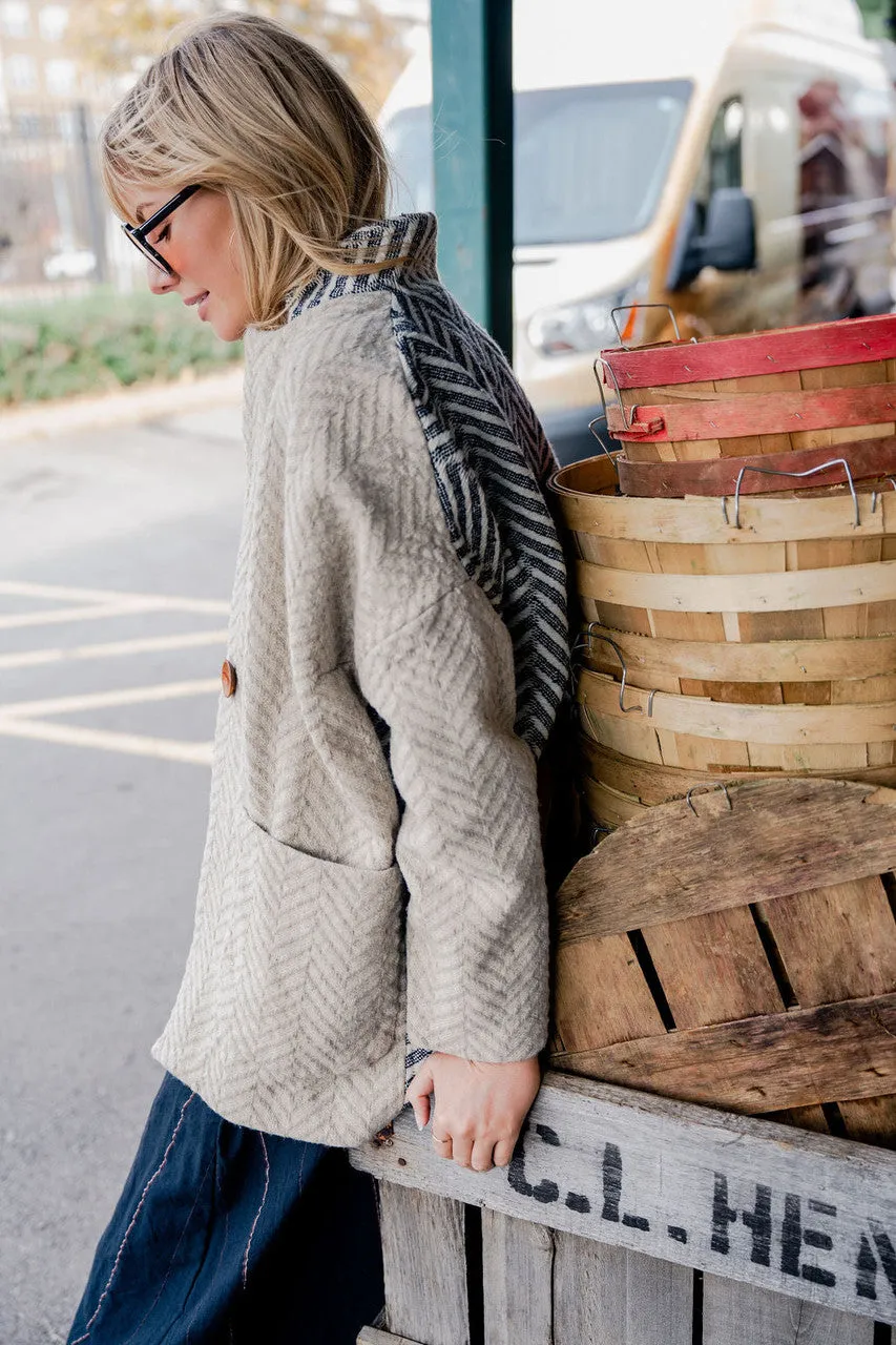 Portuguese Wool Pieper Coat in Neutral Mix-Match Herringbone