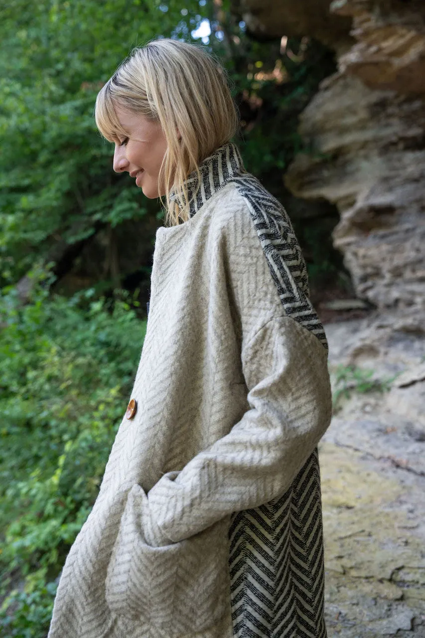 Portuguese Wool Pieper Coat in Neutral Mix-Match Herringbone