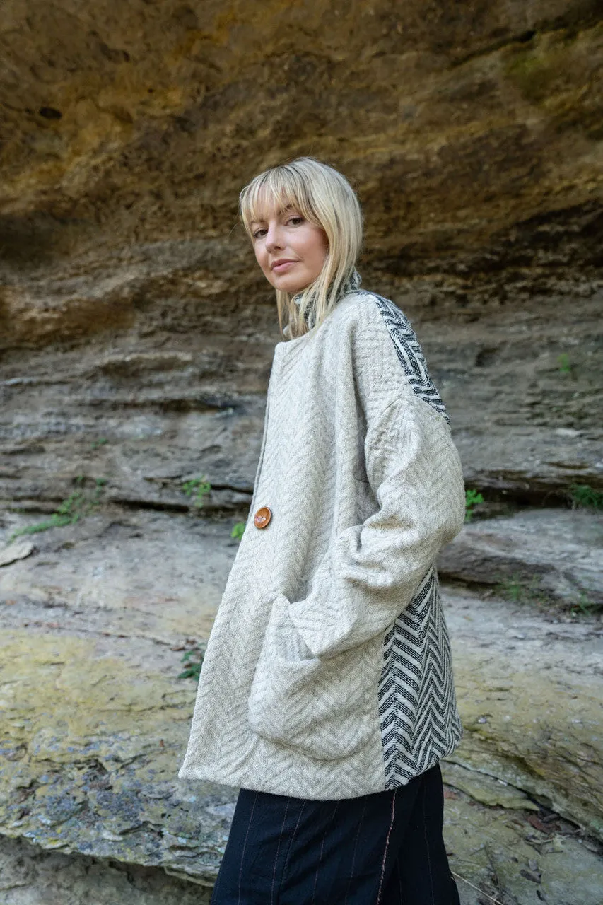 Portuguese Wool Pieper Coat in Neutral Mix-Match Herringbone