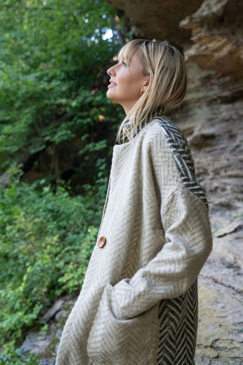 Portuguese Wool Pieper Coat in Neutral Mix-Match Herringbone