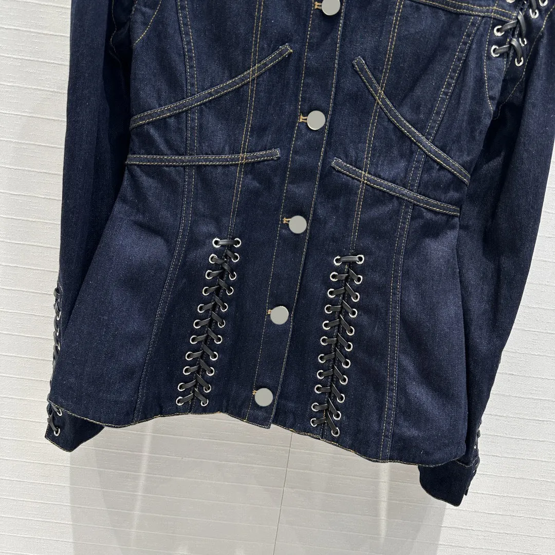 Pre Order:  Casual Lace-Up High Waisted Denim Jacket