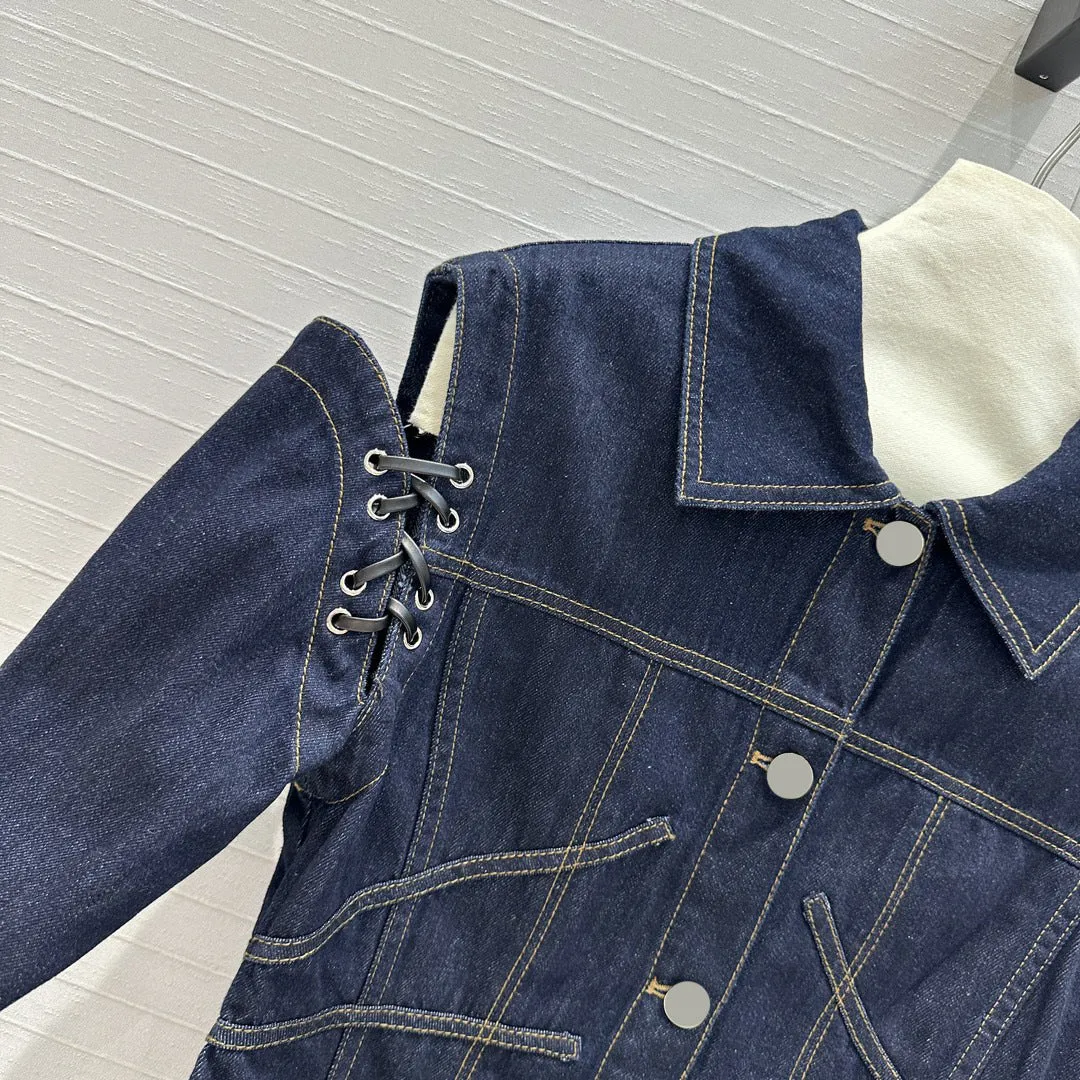 Pre Order:  Casual Lace-Up High Waisted Denim Jacket