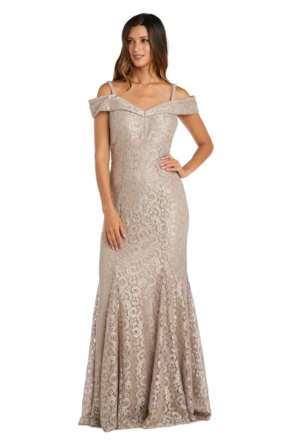 R&M Richards Women's Off-The-Shoulder Lace Gown- Mother of the Bride Dress