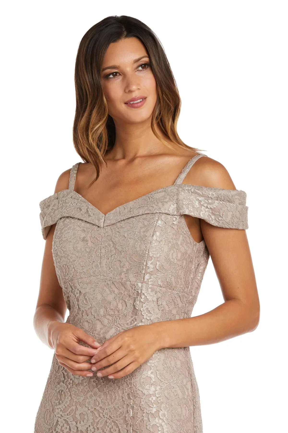 R&M Richards Women's Off-The-Shoulder Lace Gown- Mother of the Bride Dress