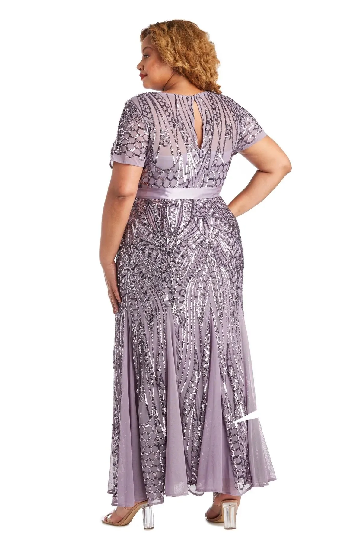 R&M Richards Women's Plus Size Women's One Piece Short Sleeve Embellished Sequin Evening Gown