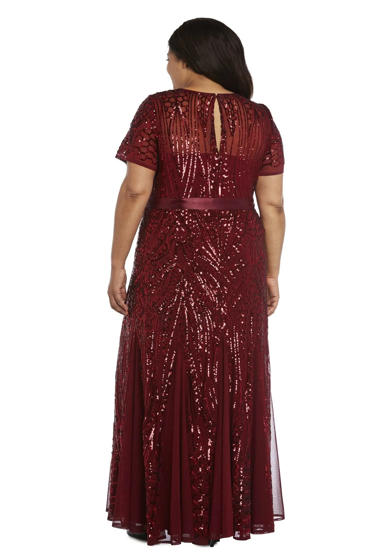 R&M Richards Women's Plus Size Women's One Piece Short Sleeve Embellished Sequin Evening Gown