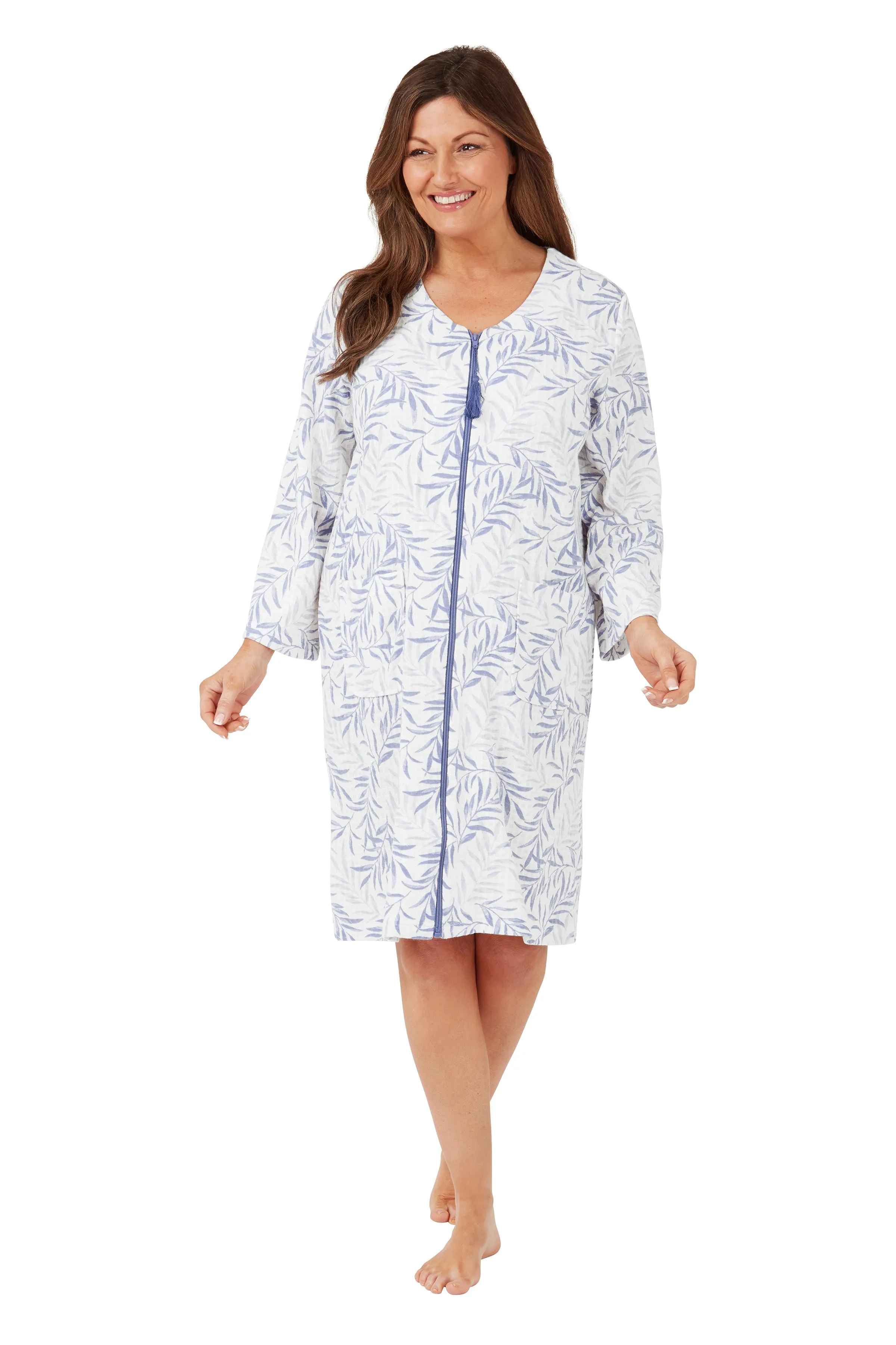 SALE Waffle Knit Patterned Zip Front Dressing Gown