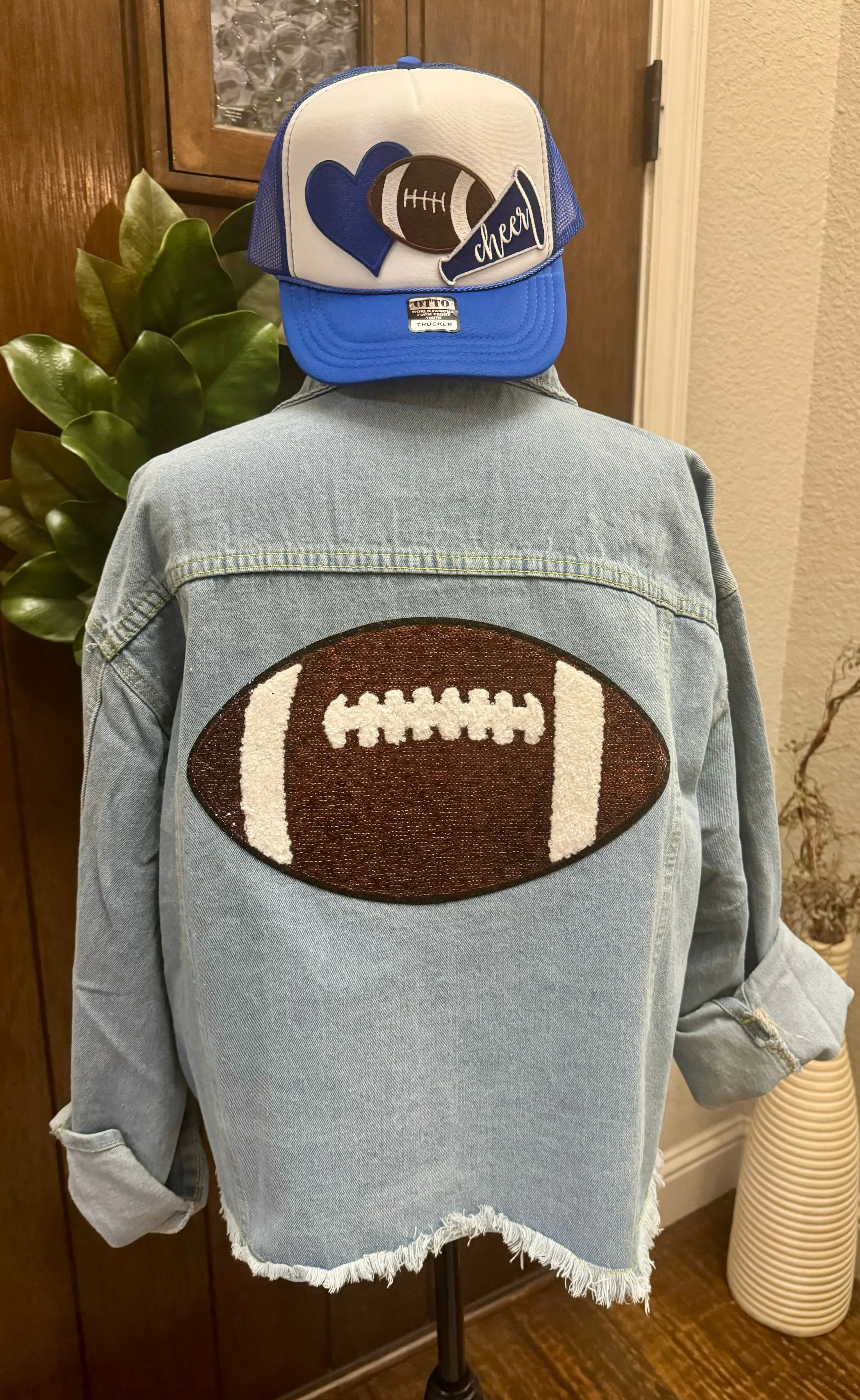 Sequined Football Patch Denim Jacket (Various Options)