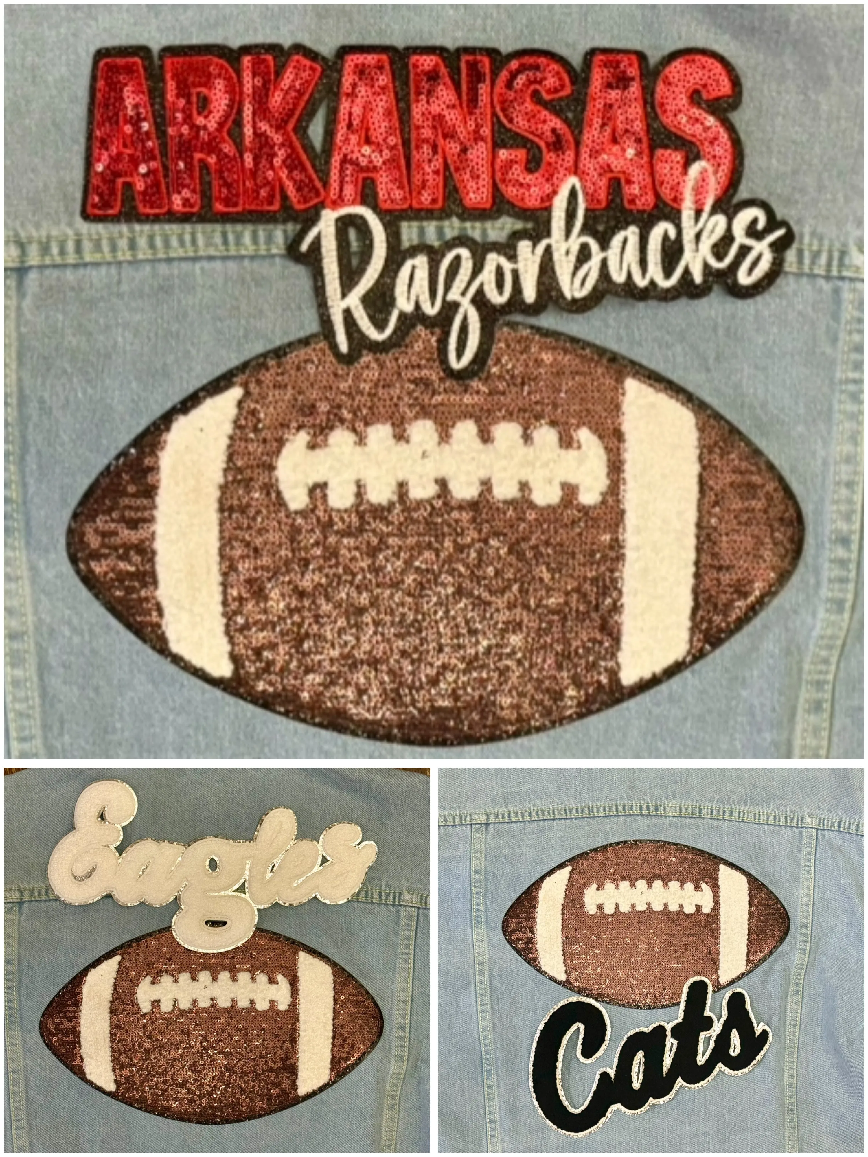 Sequined Football Patch Denim Jacket (Various Options)