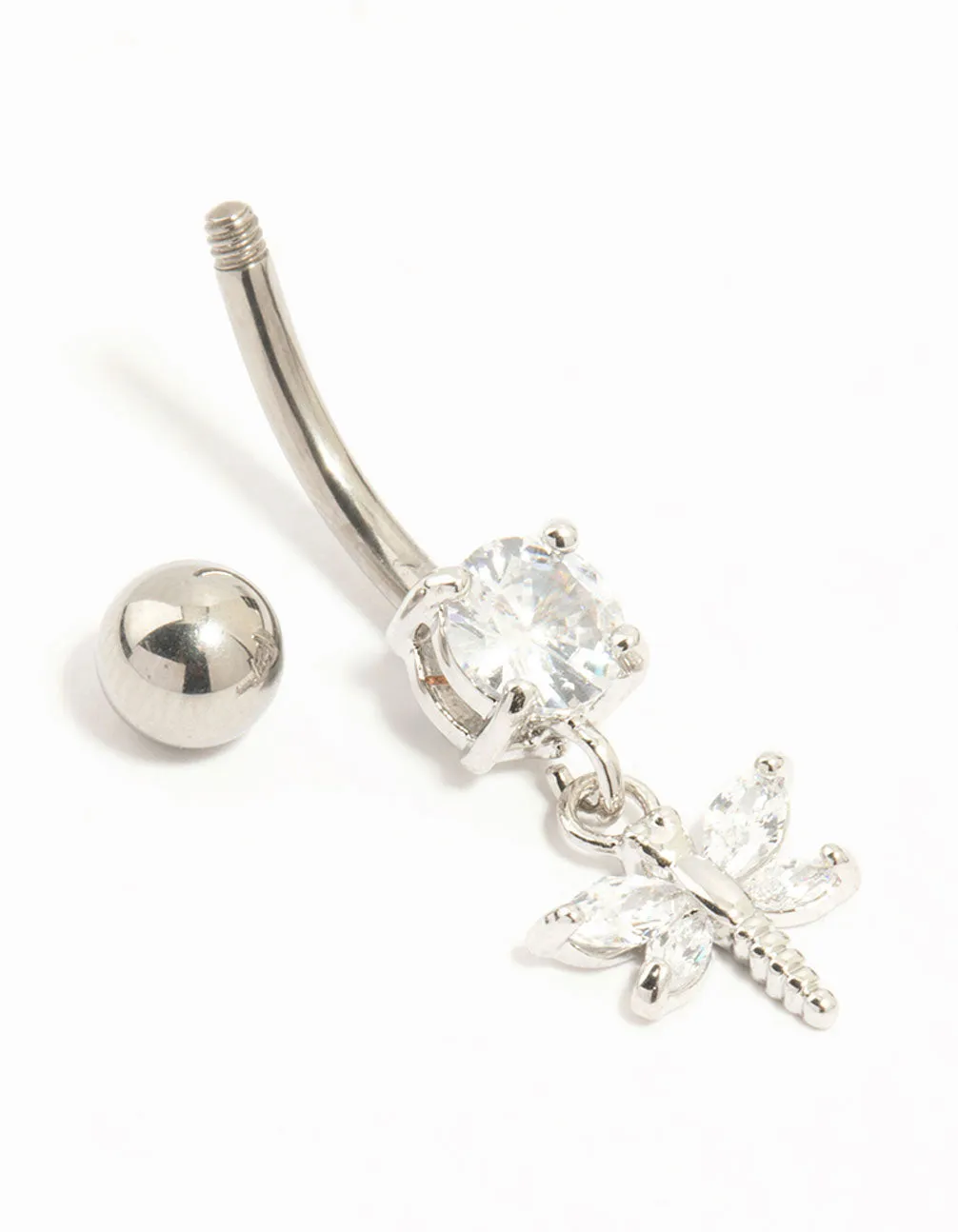 Titanium Dragonfly Cubic Zirconia Belly Bar