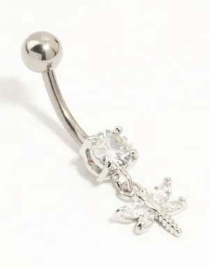 Titanium Dragonfly Cubic Zirconia Belly Bar