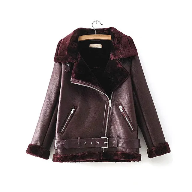 Vegan Leather Suede Leather/Faux Fur Moto Jacket