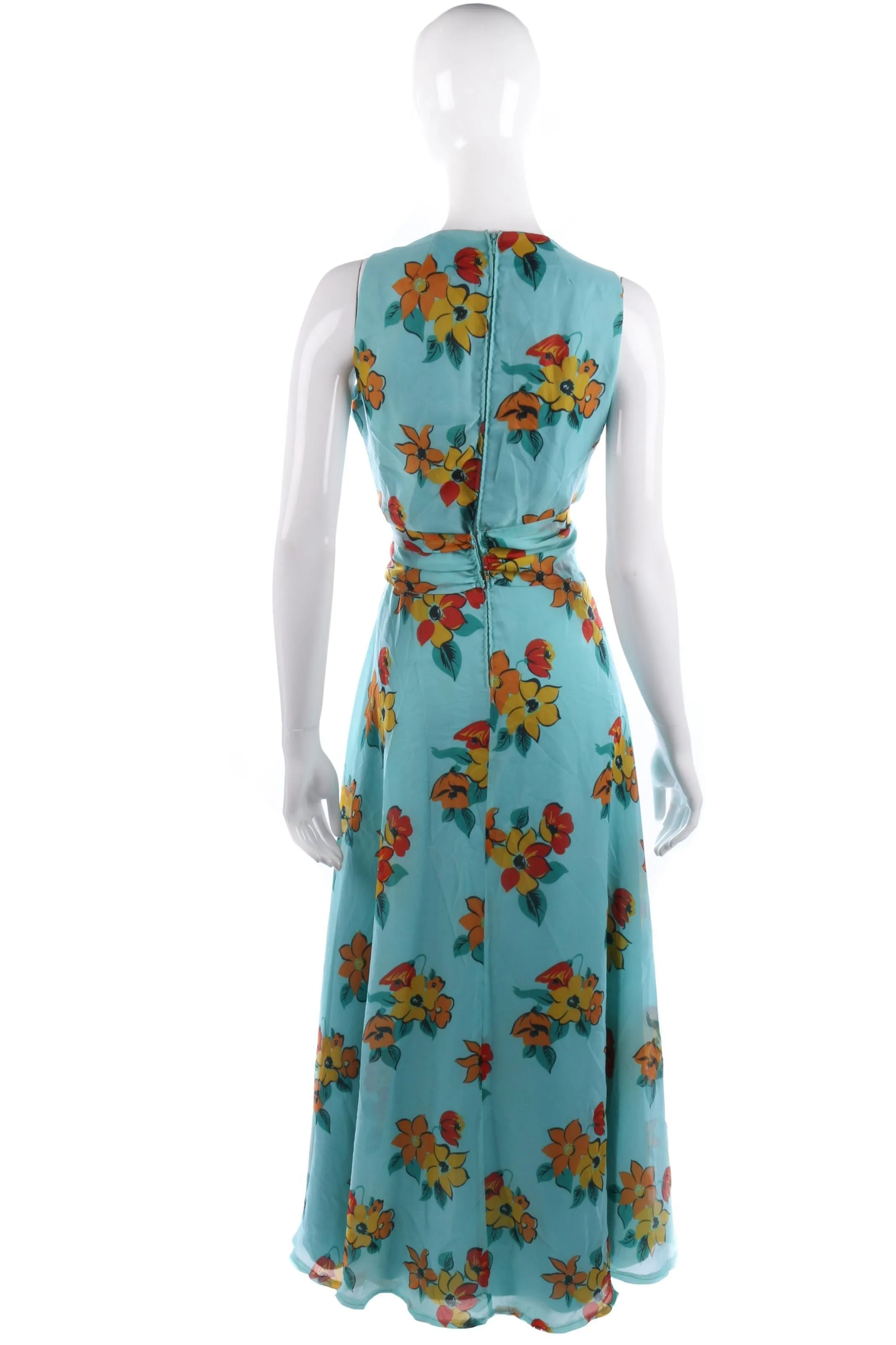 Vera Mont vintage turquoise floral summer evening gown