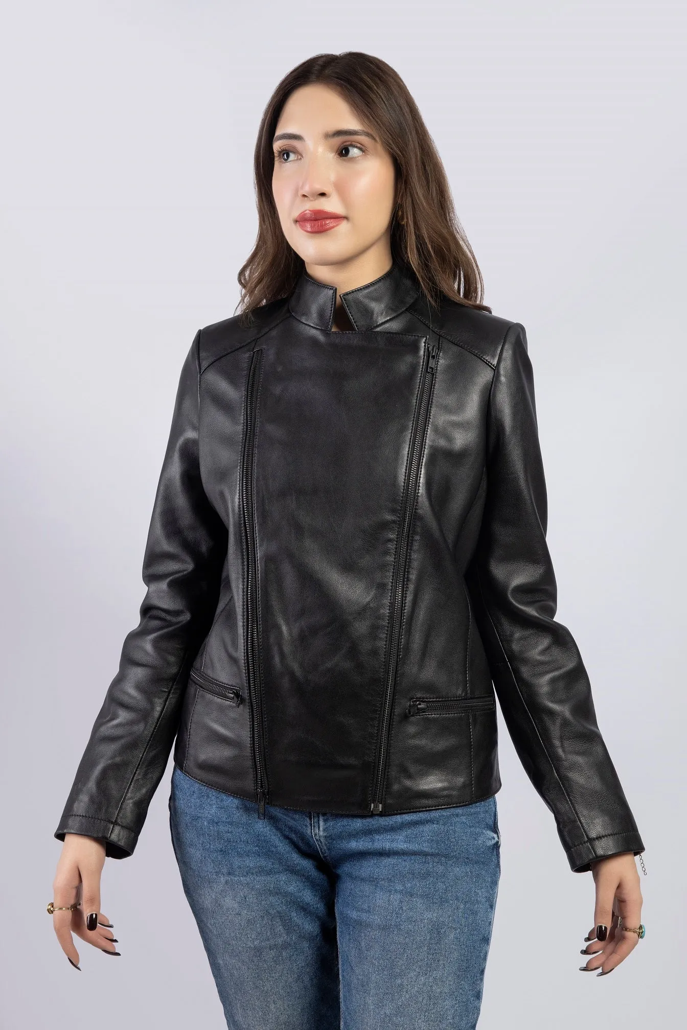 Women Kara Genuine Lambskin Biker Leather Jacket