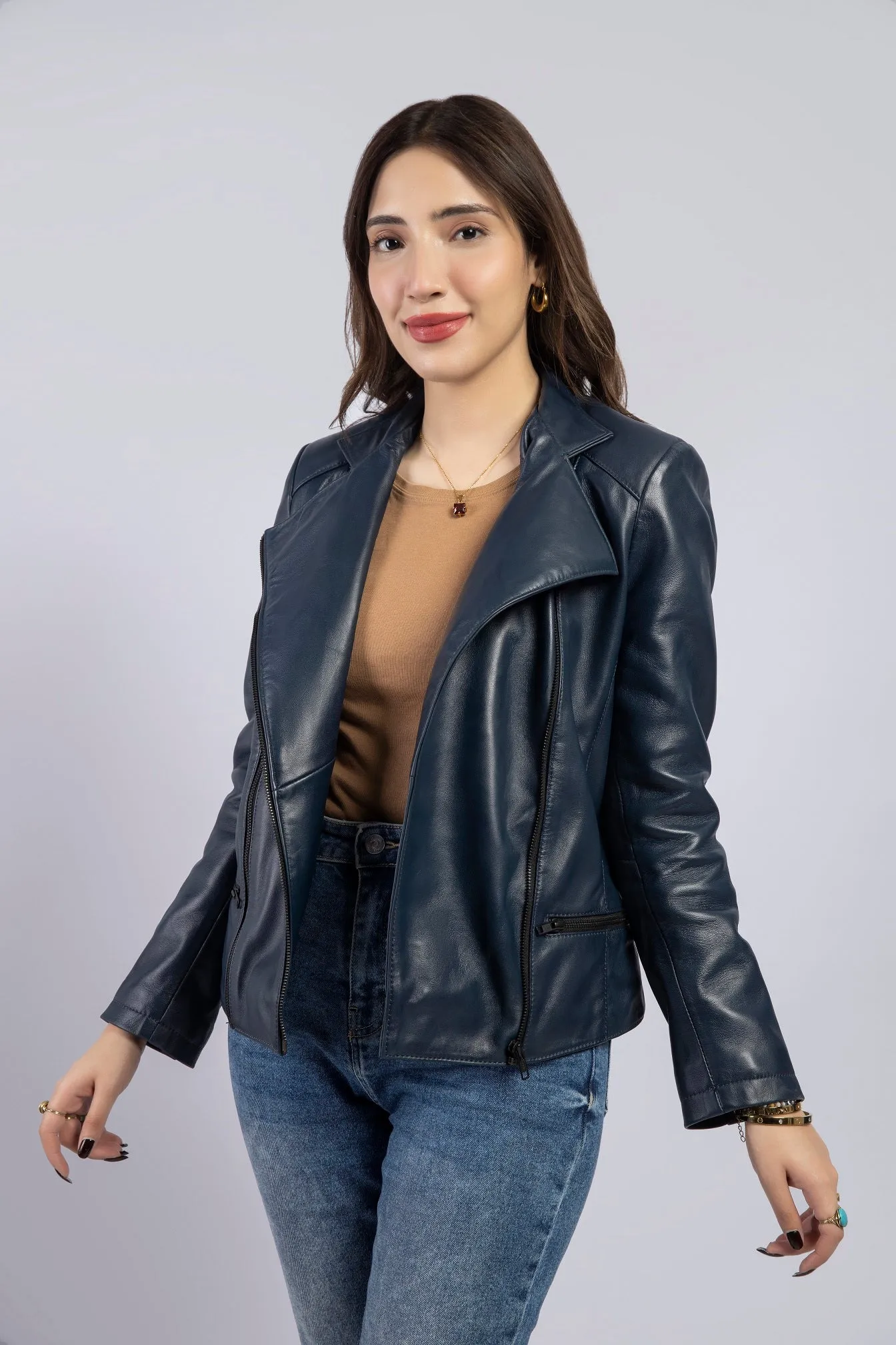 Women Kara Genuine Lambskin Biker Leather Jacket