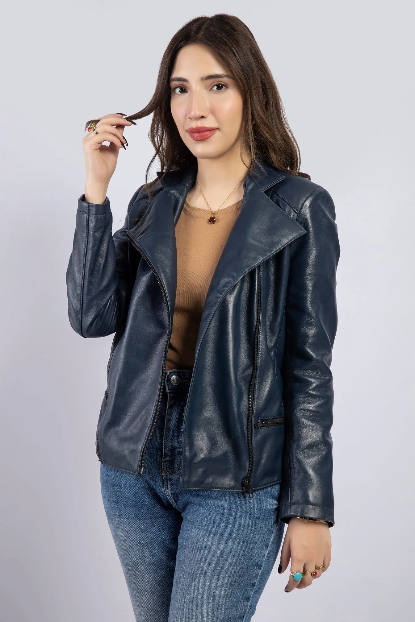 Women Kara Genuine Lambskin Biker Leather Jacket